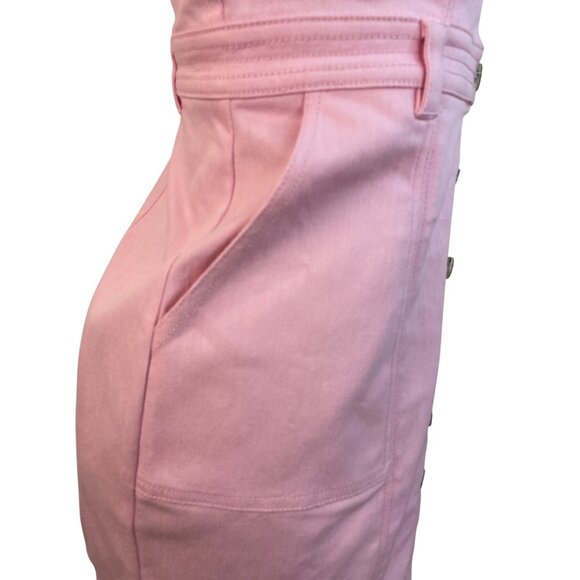 5a7 Pink Button-Front Mini Dress With Tie Straps & Pockets Size 8 - New - Picture 5 of 10